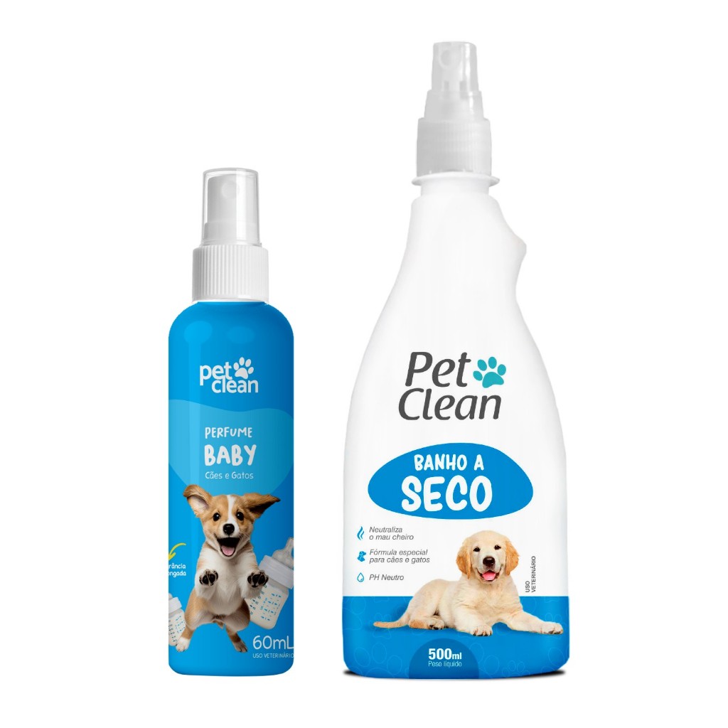 Kit Banho a Seco Spray Pet 500 mL + Perfume 110 mL  Pet Clean para Cachorro e Gatos em Oferta na Shopee