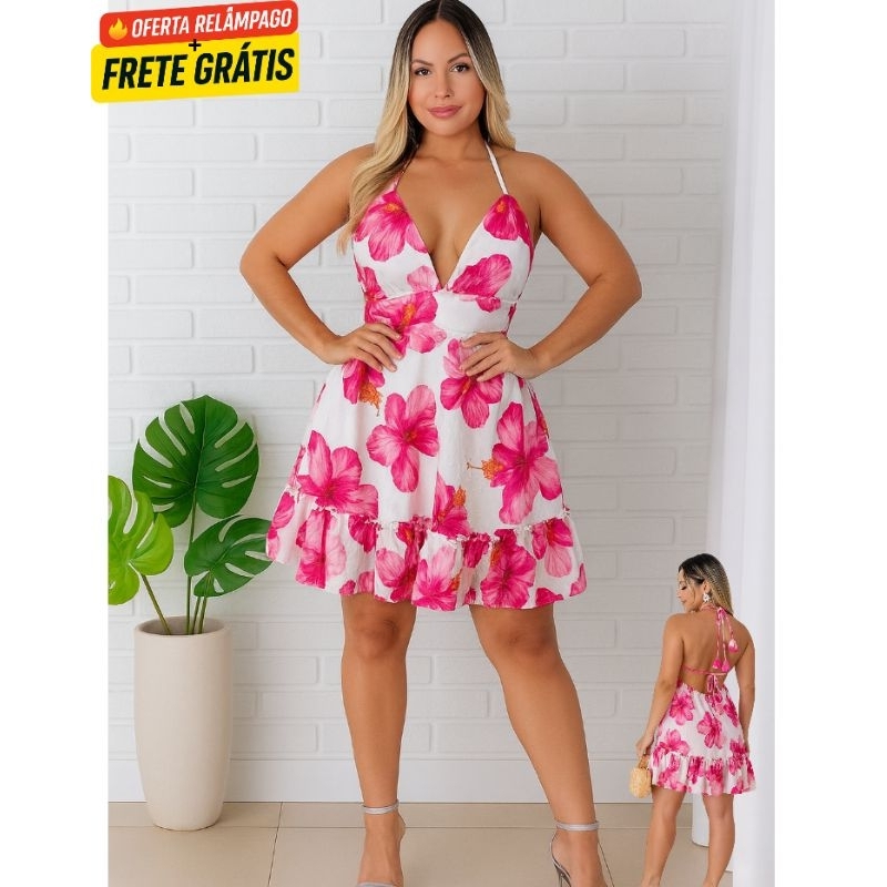 Vestido feminino alcinha e babado, alfaiataria soltinho rodado moda patricinha estampado floral