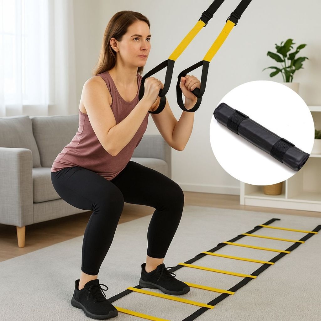 Escada Agilidade Multifuncional Fita Treinamento Suspenso Funcional Pilates Trx Protetor Barras  Exercicios Funcional
