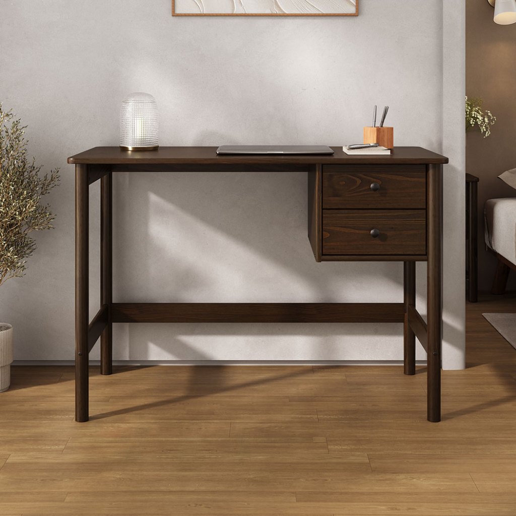 Escrivaninha De Madeira 2 Gavetas Office 110 cm Cor Imbuia Marlo em Oferta na Shopee