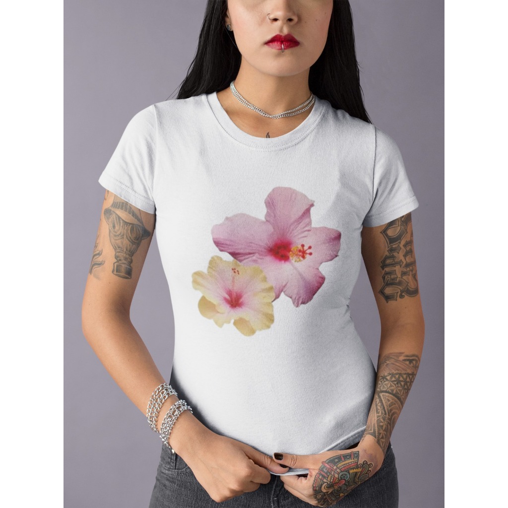 Baby Tee Y2K Feminina- Estampa Hibiscos, Conforto Elástico e Versátil para Primavera/Verão/Outono