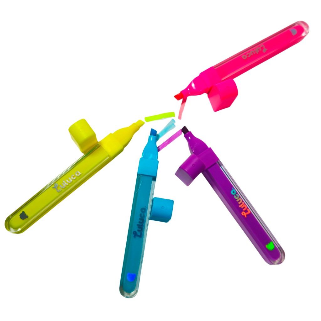 Kit Marca Texto Luluca 4 Cores Neon Pastel – Caneta Marcador Escolar Atóxico