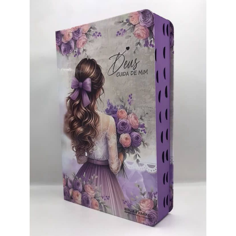 Bíblia Sagrada Tamanho Grande com Harpa Palavras de Jesus em Vermelho Capa Dura Menina Flor Lilás em Oferta na Shopee