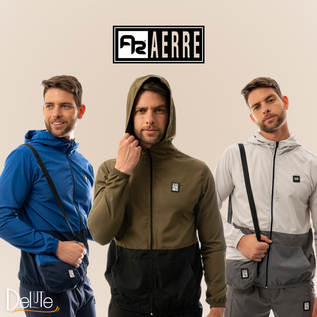 Jaqueta Adulto Masculina Corta Vento Sem Forro Com Bolso e Capuz Resistente a Agua Com Shoulder Bag