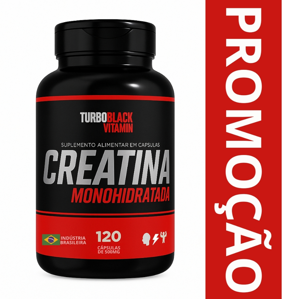 Creatina Turbo Black Monohidratada120 Cápsulas Recomendado para Treinos Iniciantes e Avançados