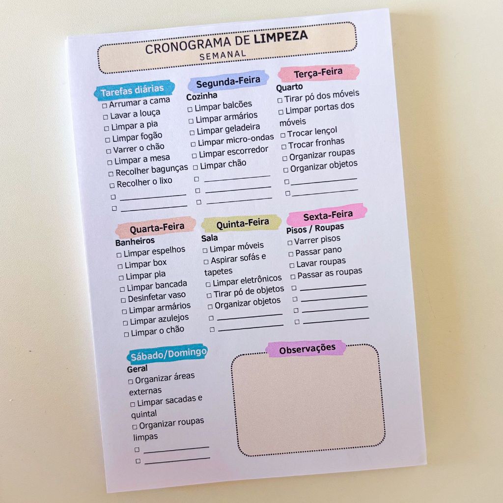 Cronograma de Limpeza Doméstica: Onde Comprar | BuscaProdutos