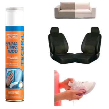 Tecbril Limpa Tudo - Espuma de Limpeza Para Uso Geral Casa Carro Roupa Sofá Estofado 300ml