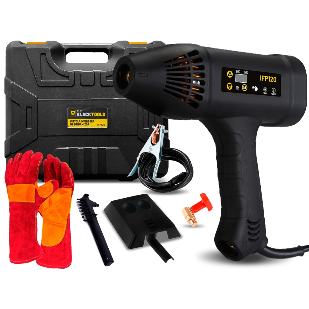 Kit Pistola Inversora Solda 120a Mma The Black Tools + Luva Raspa Soldador