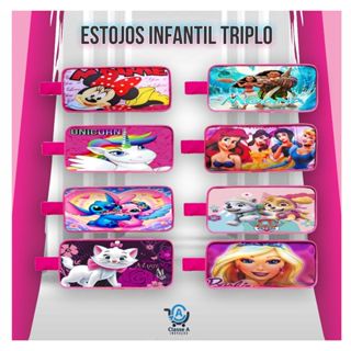 Estojo Infantil Escolar Triplo Menina Personagens Grande 3 Zíperes Divisórias em Oferta na Shopee