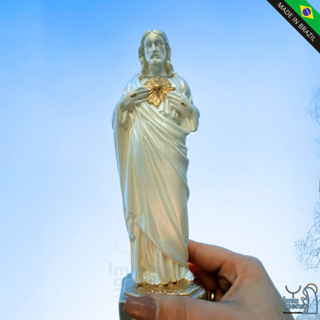 Imagem em gesso Sagrado Coração de Jesus 21cm Perolado com Dourado Altar em Oferta na Shopee