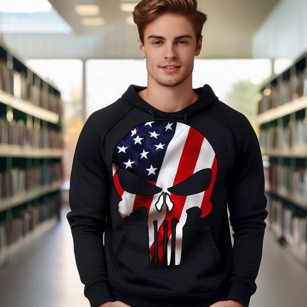 Moletom blusa de frio agasalho canguru estampado com capuz Justiceiro  Caveira Skull  Punisher Caveira Americana