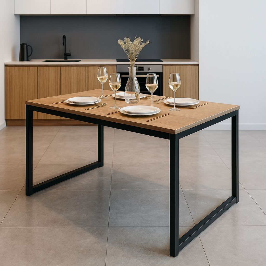 Mesa Retangular 120 cm Estilo Industrial – Base de Metal para Cozinha