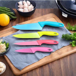 Faca Colorida De Inox Jogo Kit 4 Peças Para Cozinha Utensílio LM