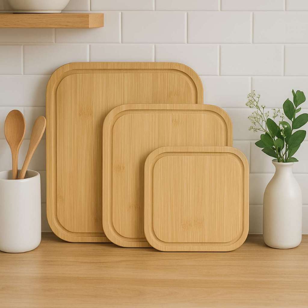 Conjunto de Tábuas de Corte Retangulares Bambu – Kit 3 Peças para Cozinha e Servir