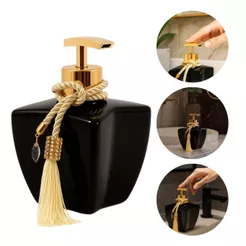 Porta Sabonete Luxo Vidro Estrela Preto Total 280ml C/ Válvula Saboneteira e Enfeite Decorativo