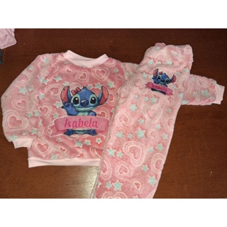 Pijama do stitch que  brilha no escuro com nome da criança em Oferta na Shopee
