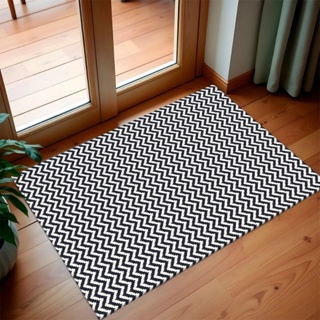 Tapete Capacho de Porta Quarto Banheiro Extra Macio 100% Algodão ZigZag Bem Vindo em Oferta na Shopee