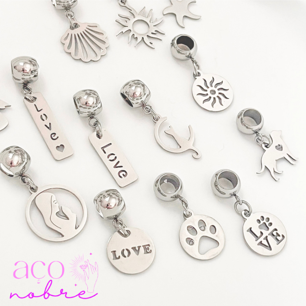 Berloques Aço Inox Pingentes Santa Cachorro Anjo Concha Sol Gato Genericos em Oferta na Shopee