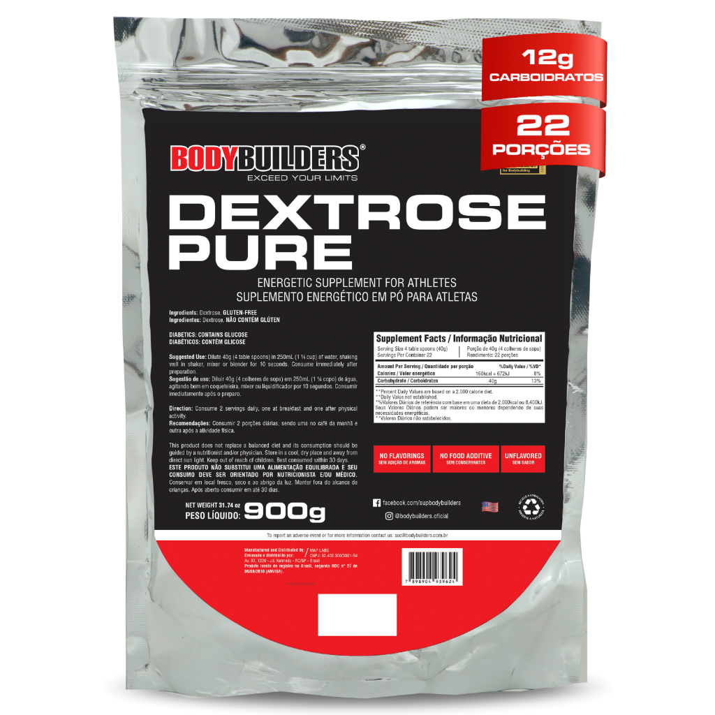 Dextrose Pura 900g - Aumento De Energia - Bodybuilders em Oferta na Shopee