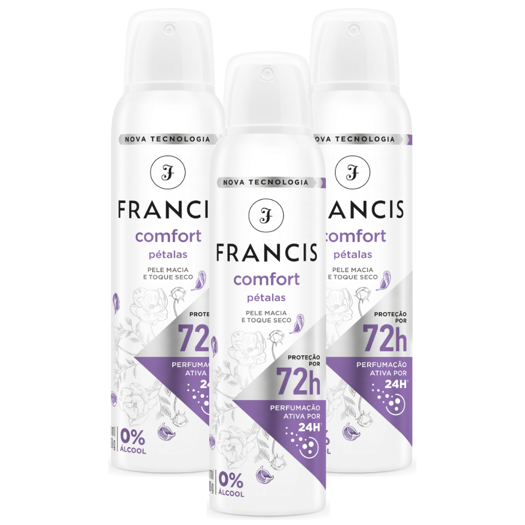 Kit com 3 Desodorante Aerossol Francis Pétalas 150ml
