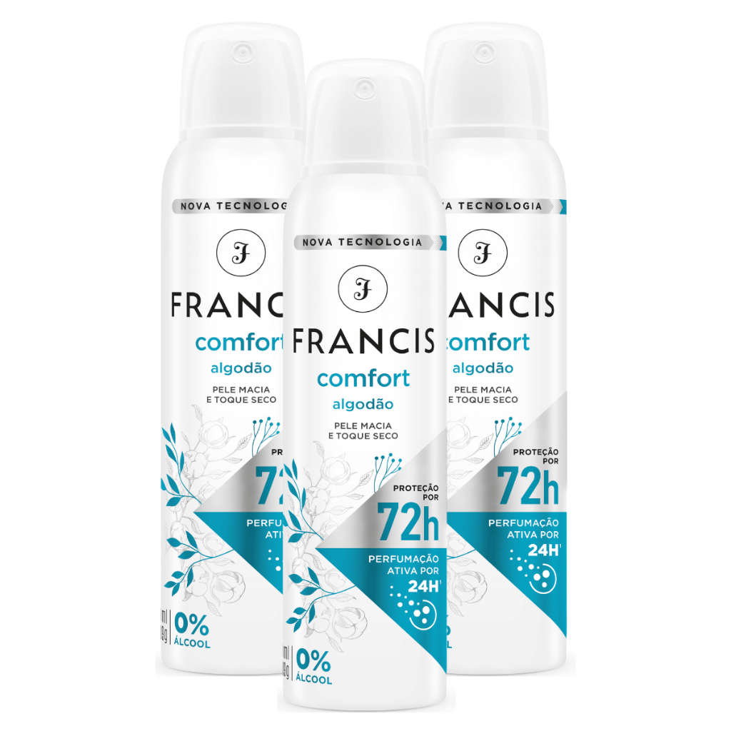 Kit com 3 Desodorante Aerossol Francis Algodão 150ml