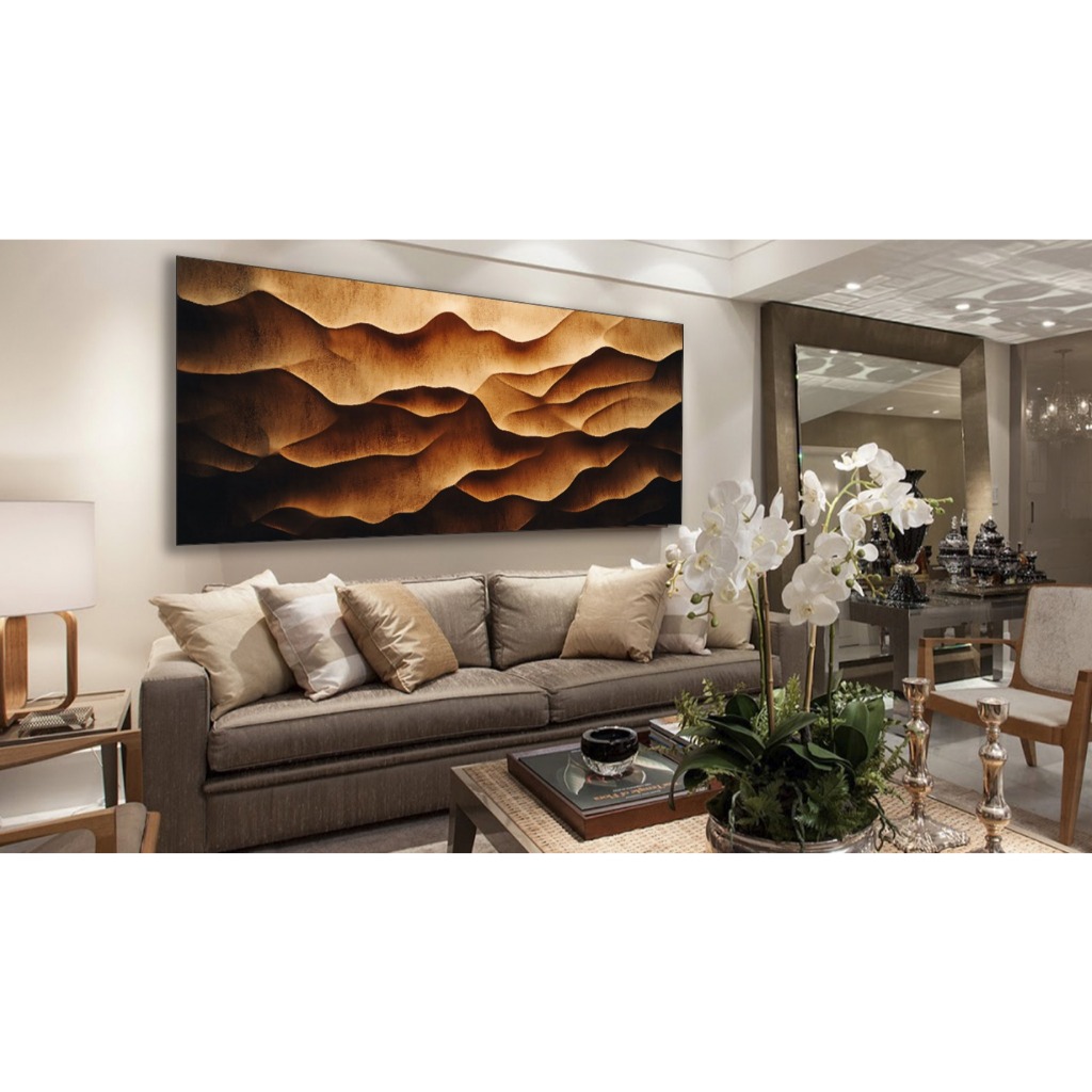 Quadro Decorativo 120x80 recepção Sala Elegante Moderno Grande colorido decoração abstrato marrom