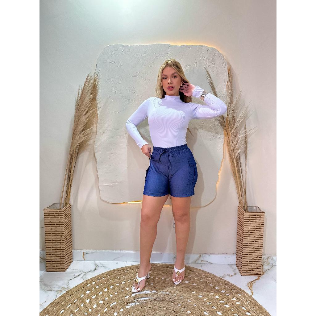short pluz CARGO de chambray bolso no lateral m g gg g1 — imagem 2 de 2