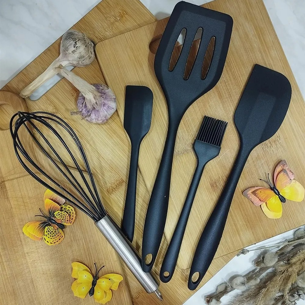 Kit 5 Utensílios de Cozinha Silicone Resistente, Elegante e Ideal para panelas Antiaderentes