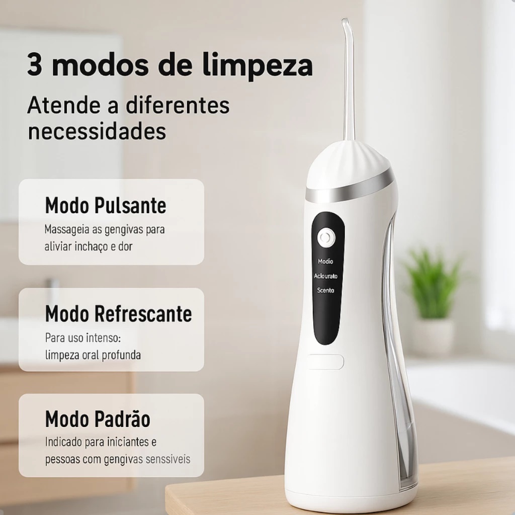 IRRIGADOR ORAL PORTÁTIL P/ HIGIENE BUCAL RECARREGÁVEL BIVOLT