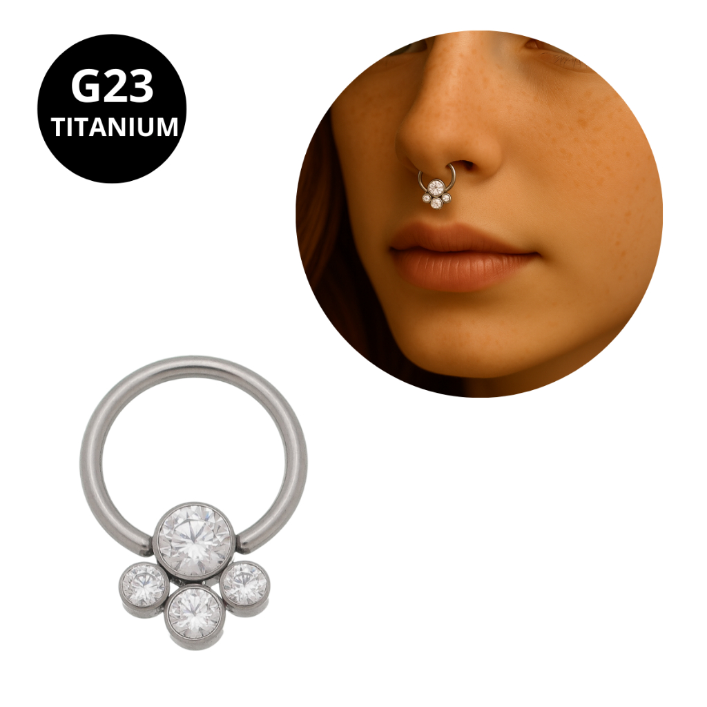 Piercing Captive 4 Zircônias Prateado - Titânio  Septo Hélix Indiano