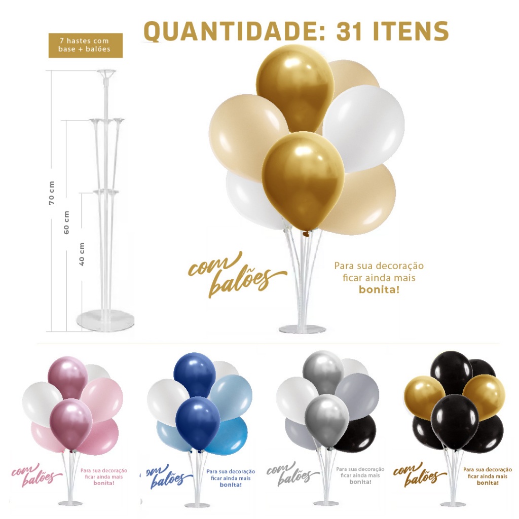 Kit Buquê de Balões Pegue e Monte Profissional Redondo com Suporte de 7 Hastes de Diferentes Alturas em Oferta na Shopee