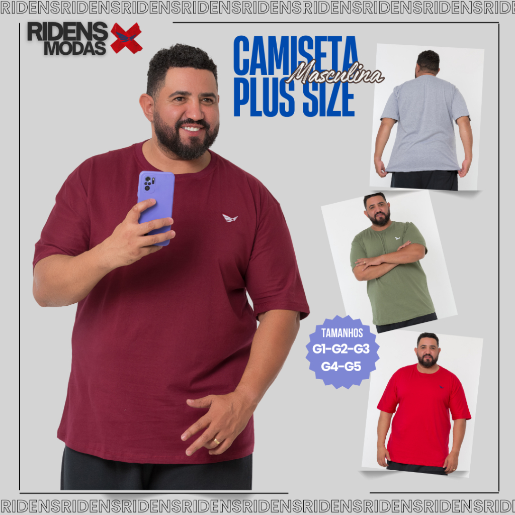 camiseta Plus Size gola redonda G1 G2 G3 Masculino Liza