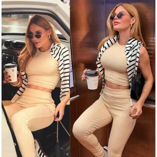 Conjunto gringa calça legging cintura alta + cropped regata em Oferta na Shopee
