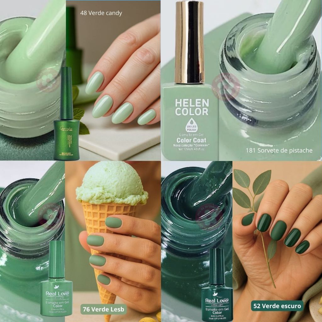 Esmalte em gel Verde Oliva Abacate Pistache Militar Helen Color Real Love Tons Fechados — imagem 2 de 2