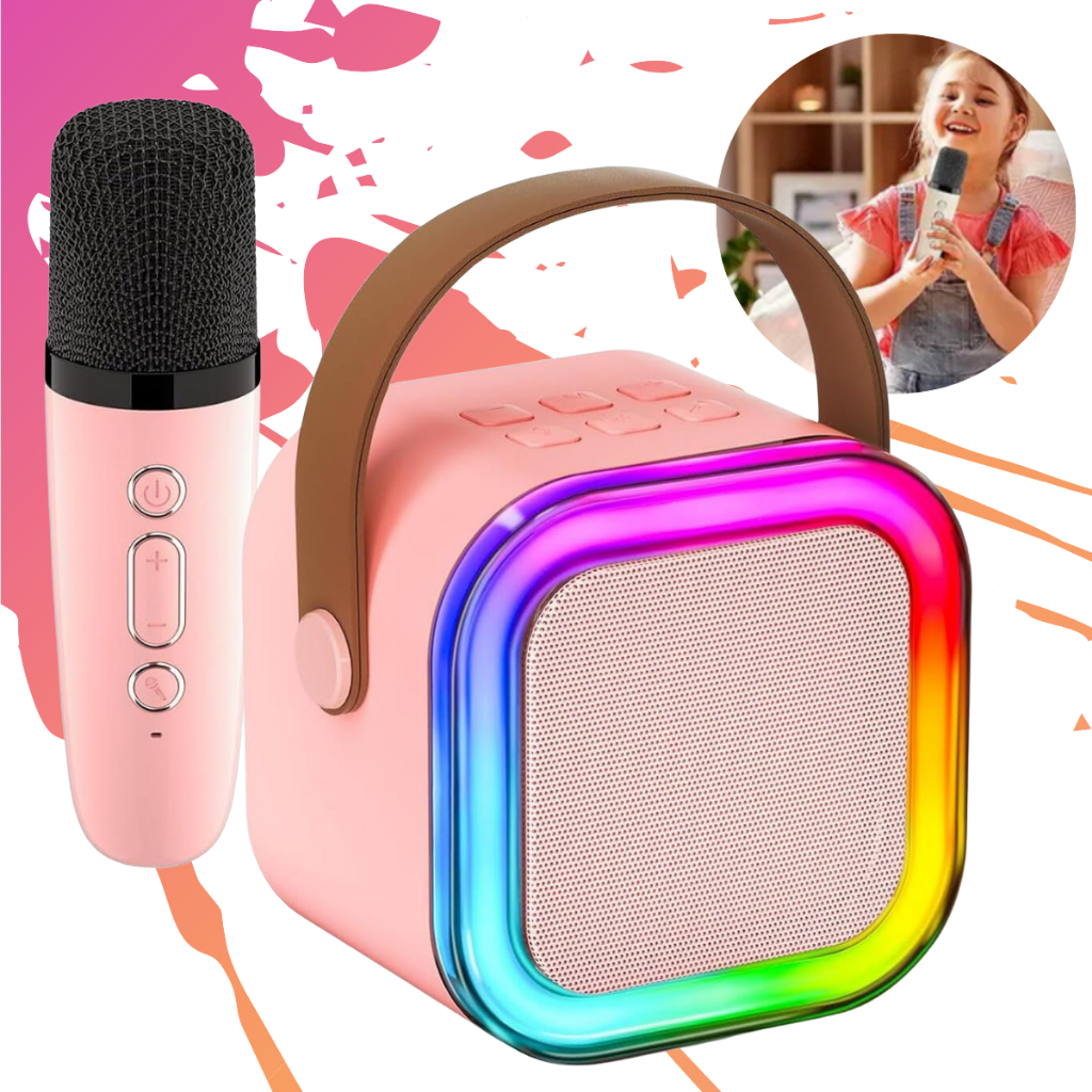Caixinha Caixa de Som Potente Karaokê Infantil Com Microfone Bluetooth Sem Fio