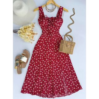 Vestido Midi Romântico Florido em Oferta na Shopee