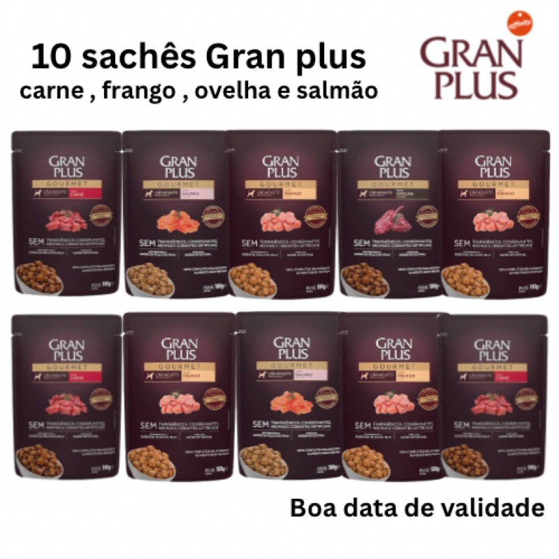 Kit 10 Sachês Grand Plus 100 g para Cães – Diversos Sabores, Nutrição Completa e Refeição Deliciosa