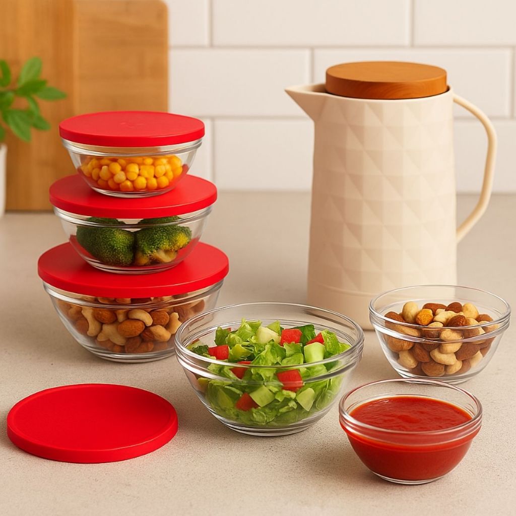 Kit 5 Potes de Vidro Redondos com Tampa Hermética -Ideal Alimentos e Refeições Com Design Moderno em Oferta na Shopee