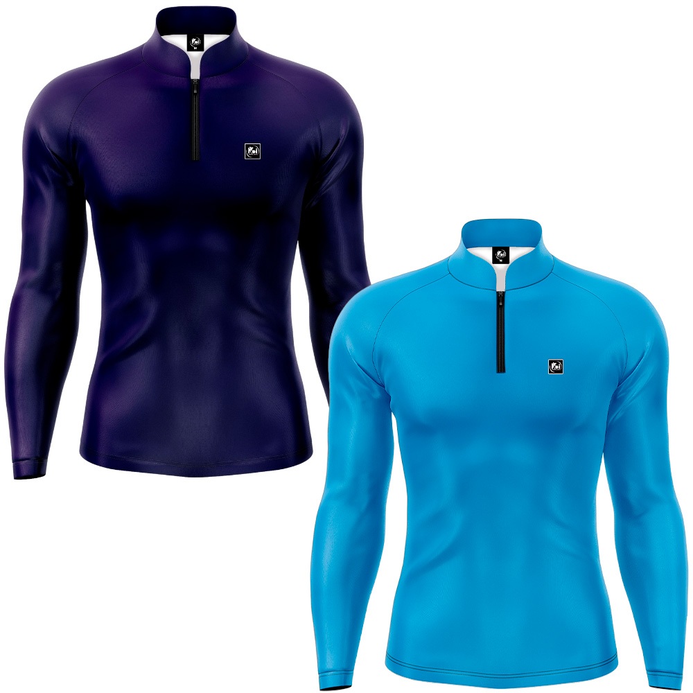 Kit 2 Camisetas Camisa Pesca Básica Com Proteção Solar Cores Azul marinho e Azul Claro.
