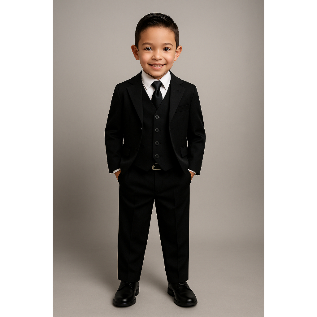 Terno Completo Infantil Social Kit 6 Peças Paletó+Calça+Camisa+Colete+Gravata+Cinto Tamanho 2 ao 12