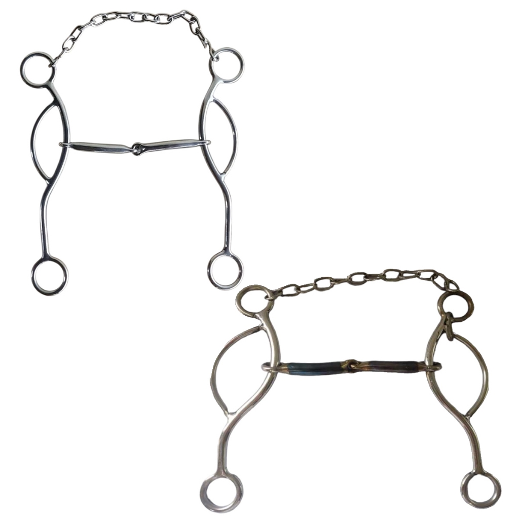 conjunto 2 unds de bridão imbocadura bride levantador inox e ferro para cavalos traia
