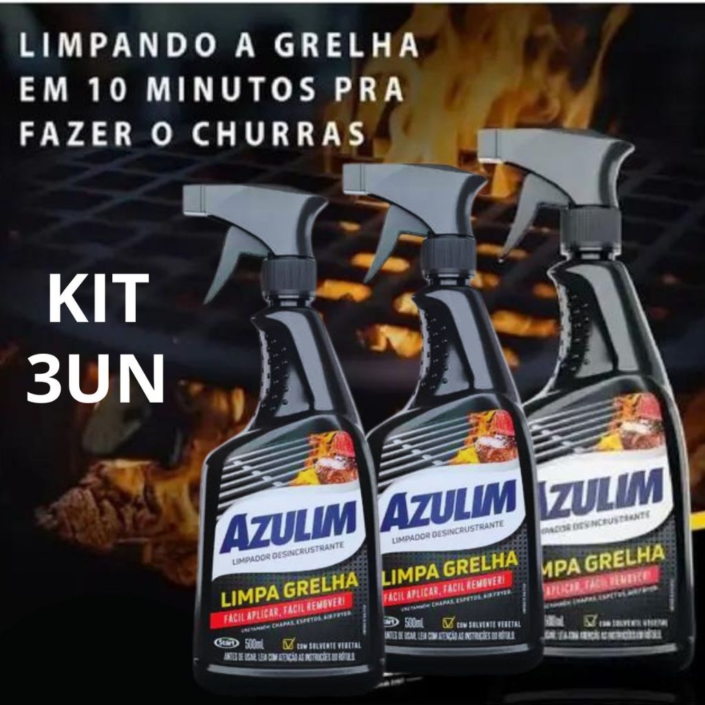Kit 3 Spray Limpa Grelha Rapido Ideal Para Espetos Chapa Exaustor Airfyer 500ml Remove Sujeira