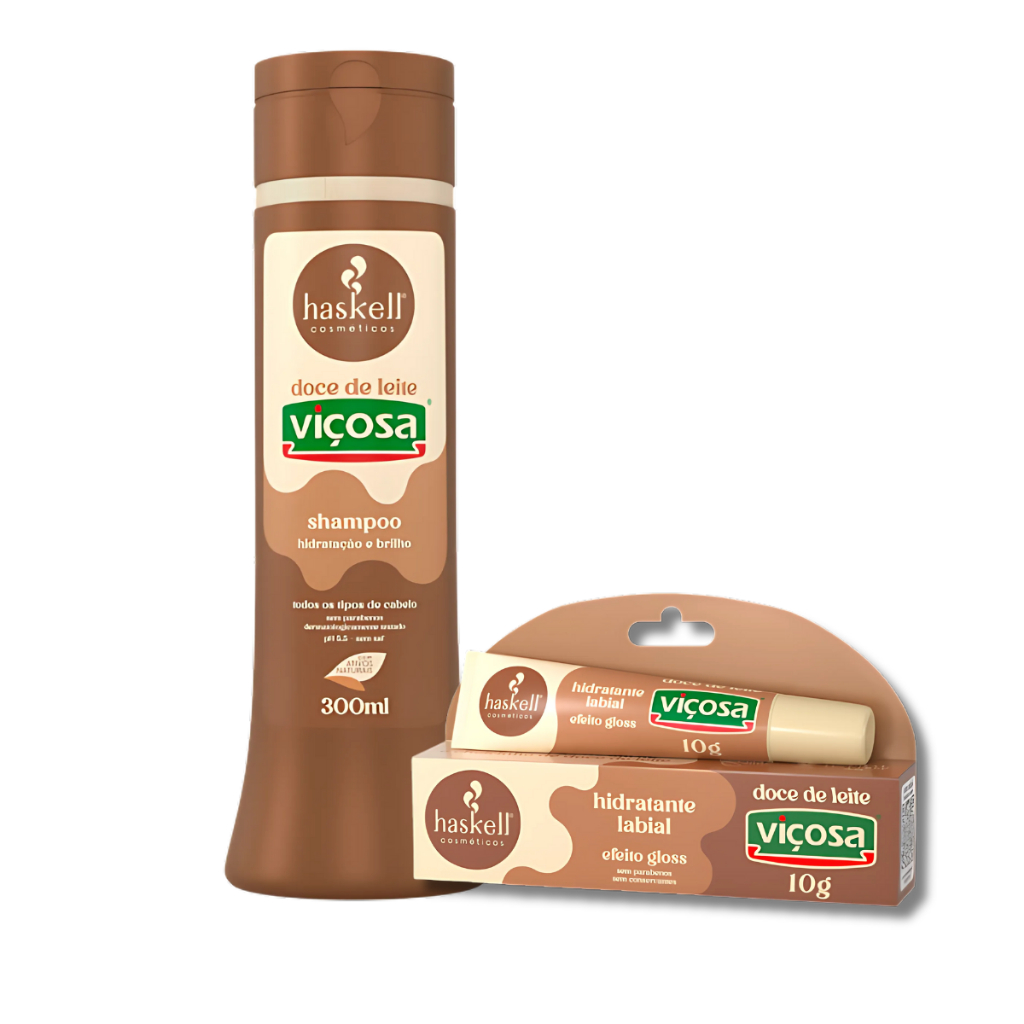 Shampoo Haskell Doce de Leite Viçosa  + Gloss Labial Doce de Leite