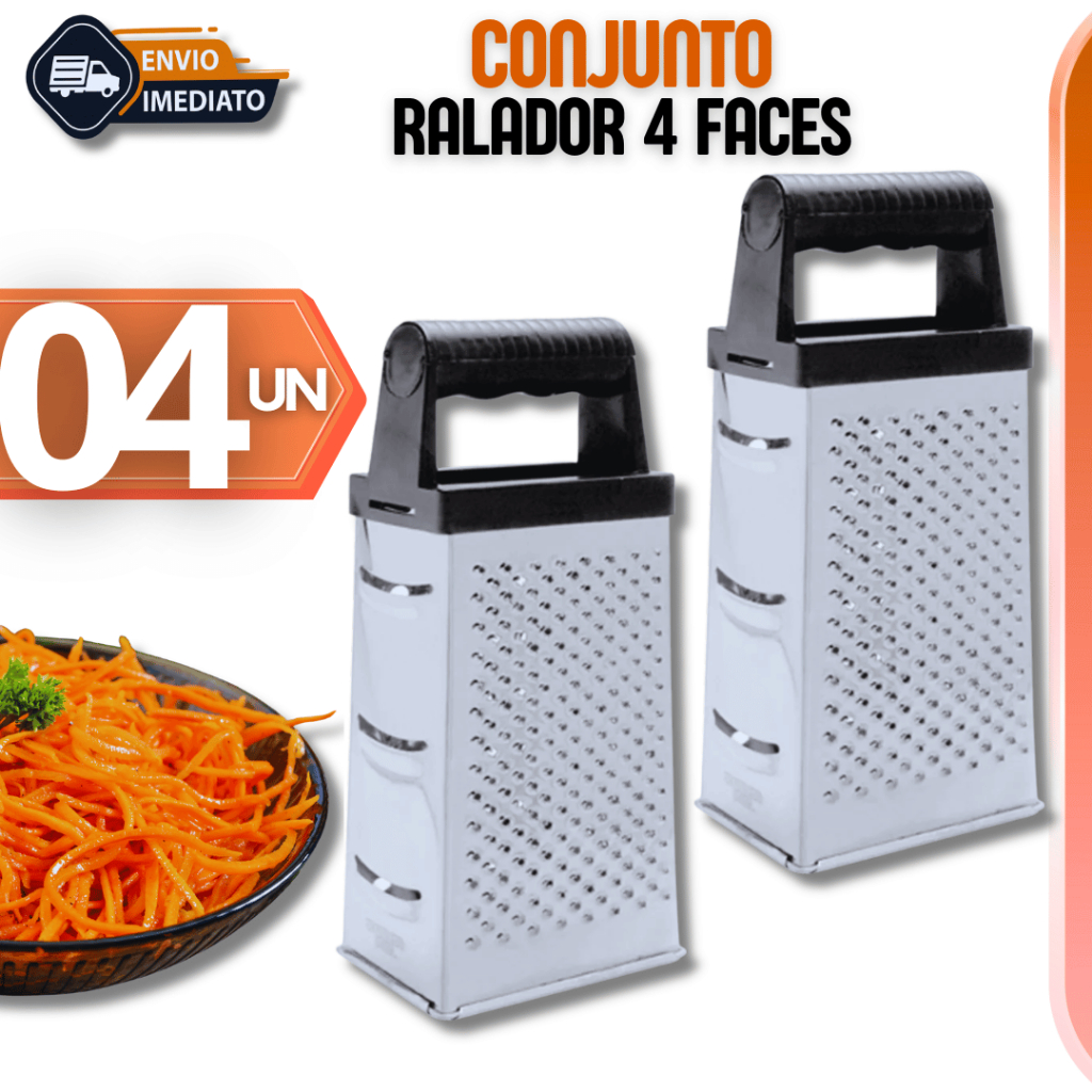 KIT 04 Peças - Ralador Inox 4 faces Original Queijo Legumes Alimentos Variáveis Casa Cozinha Casa Multifuncional
