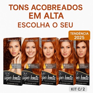 Kit  2 Coloração Super Bonita Probelle  Tons Acobreados Coloração Creme em Oferta na Shopee