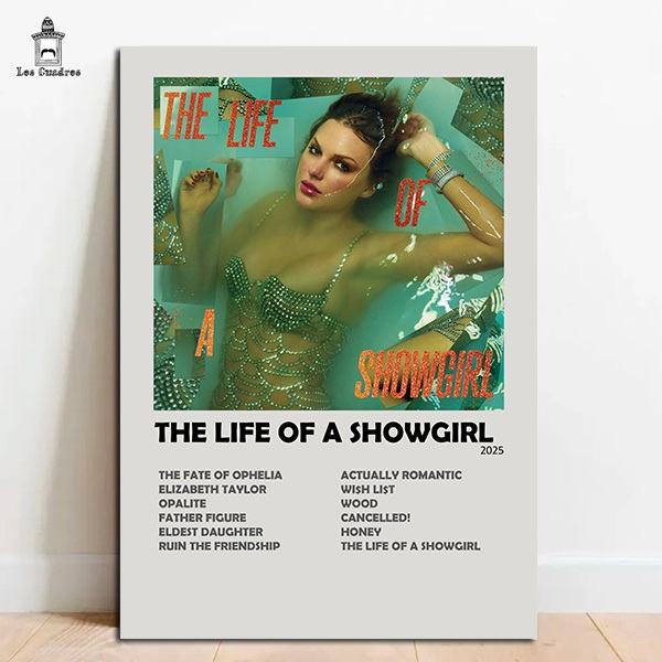 Quadro Placa Decorativa Taylor Swift The Life Of A Showgirl em MDF 28x20cm