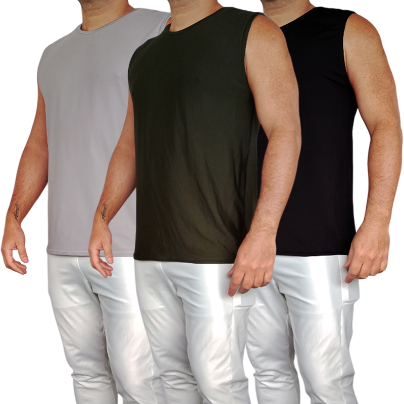 Kit 3 Camisetas Masculinas Regatas Machão Básicas Gola Careca Academia Treino Fitness Lisas Suplex PP ao Plus Size