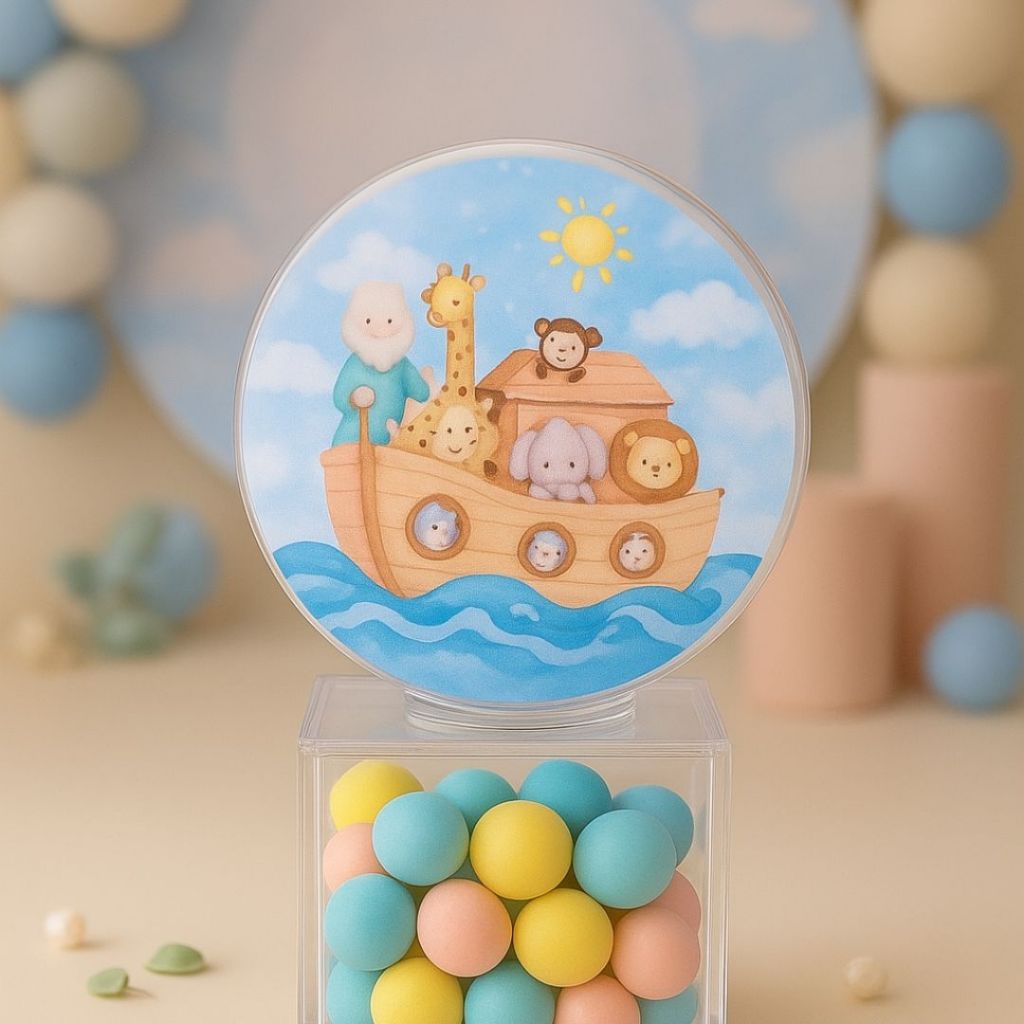 15 Apliques Tag Redonda para Esfera Bola Acrílica Tema Arca de Noé