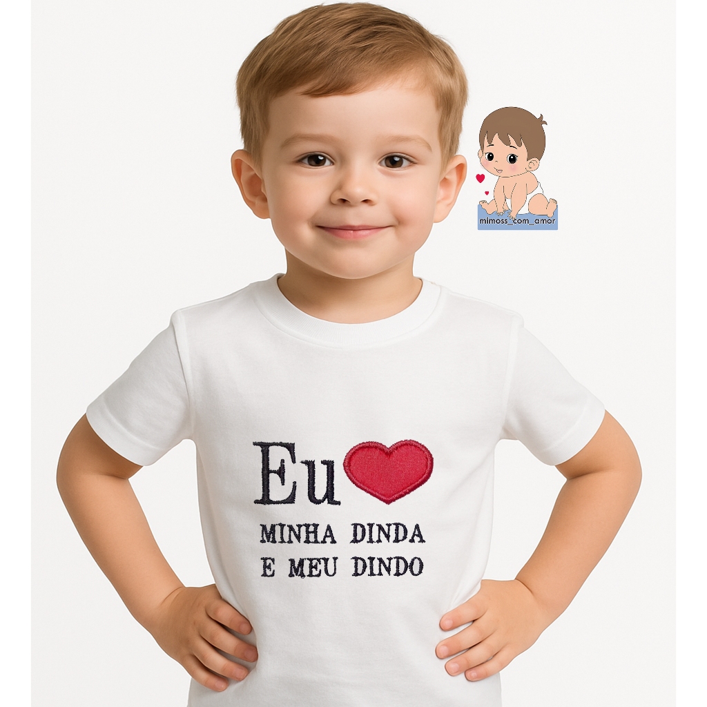 Camiseta de Criança Personalizada Eu Amo Minha Dinda e Meu Dindo Infantil Para Menino Ou Menina A528