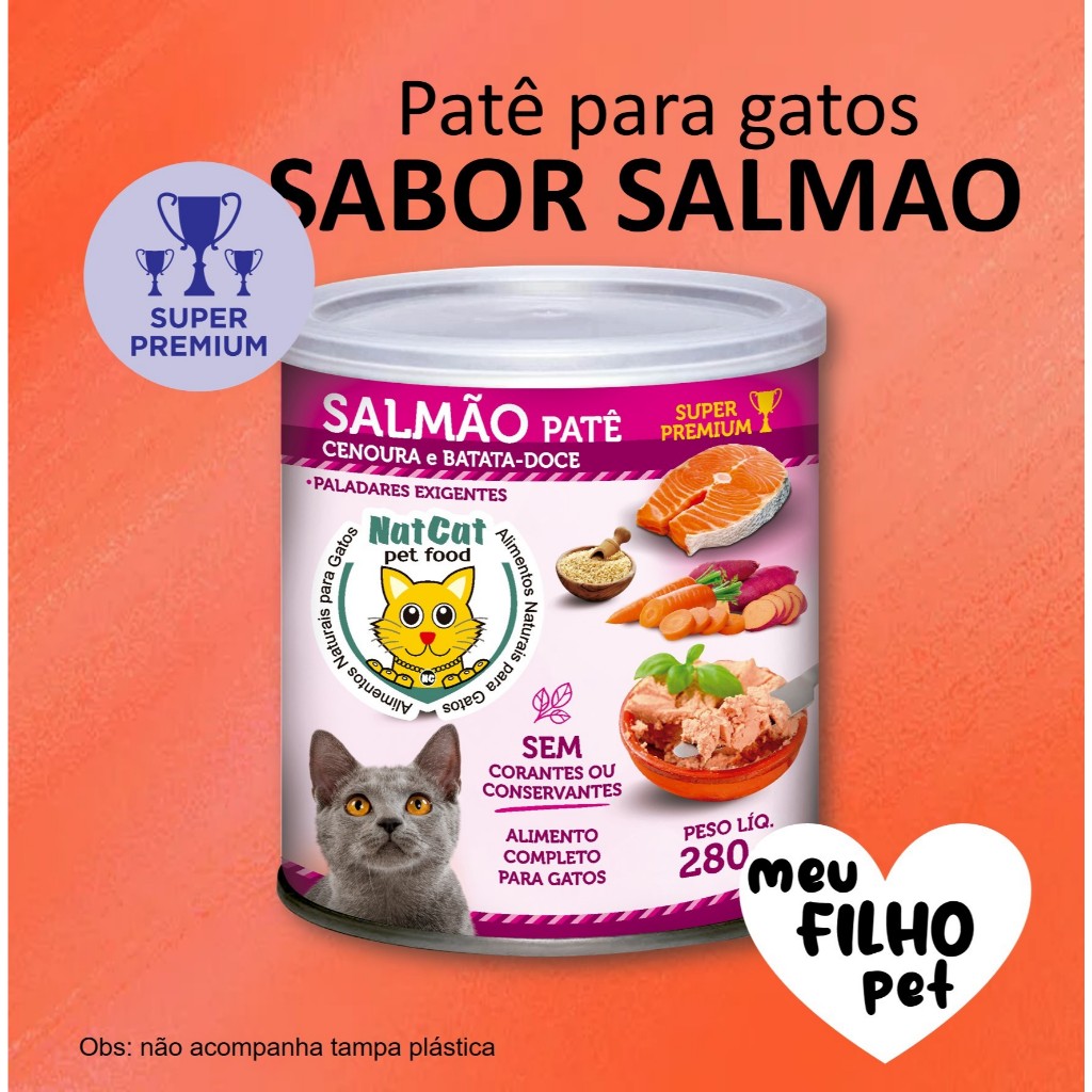Ração Úmida Patê Natural Gatos Maximo Sabor Salmão NatCat Pet Food Ração Molhada